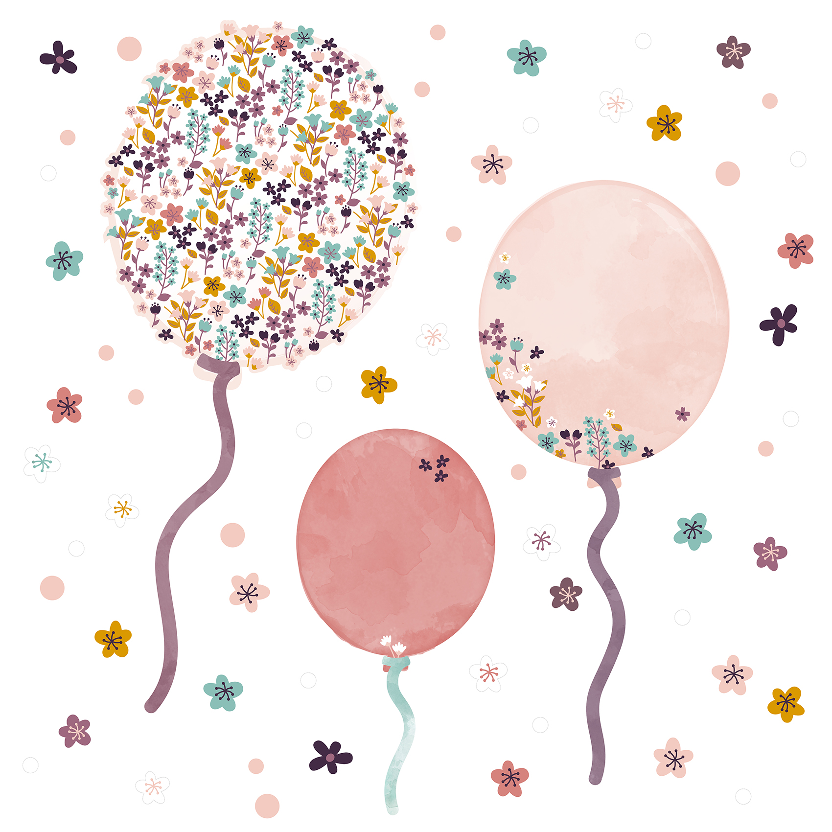 Dinki Wandtattoo Stoff \'Blumen-Luftballons\' aus rosa Balloon kaufen online
