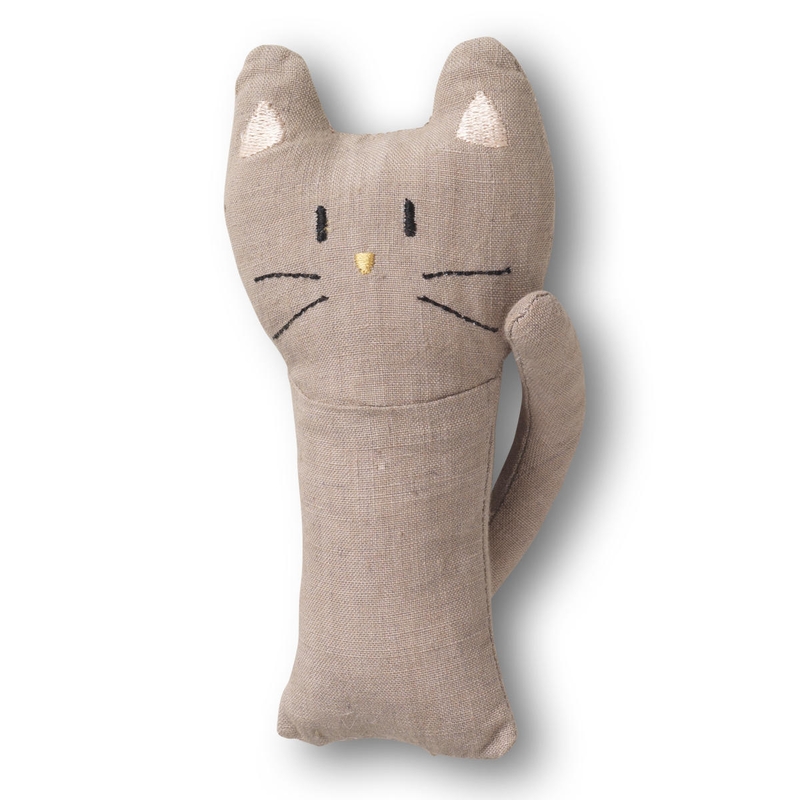 Baby Rassel Katze Leinen taupe 16cm