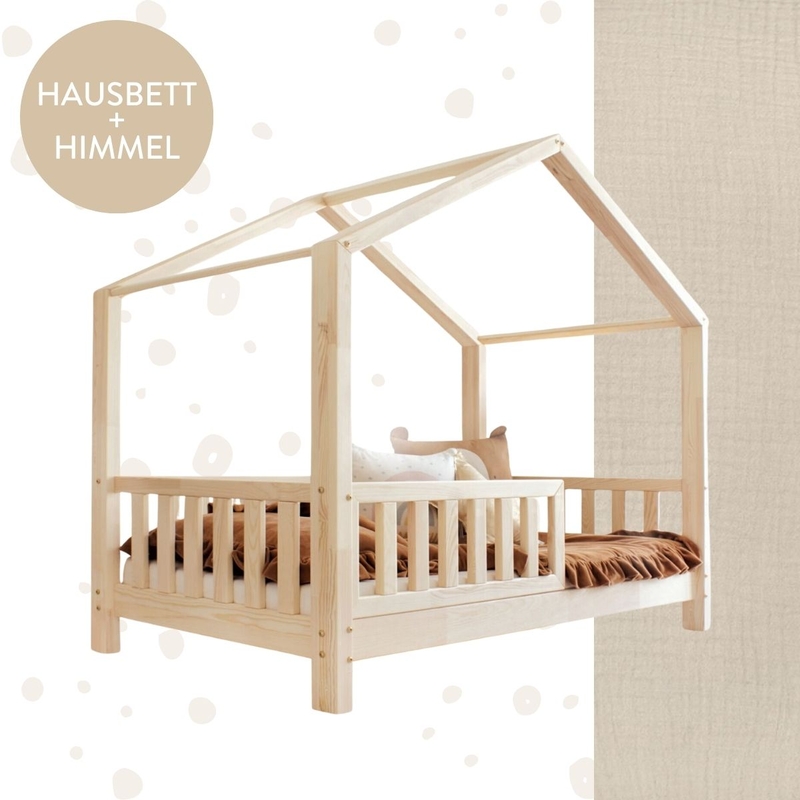 Hausbett Dekoset mit Himmel beige 90x200cm