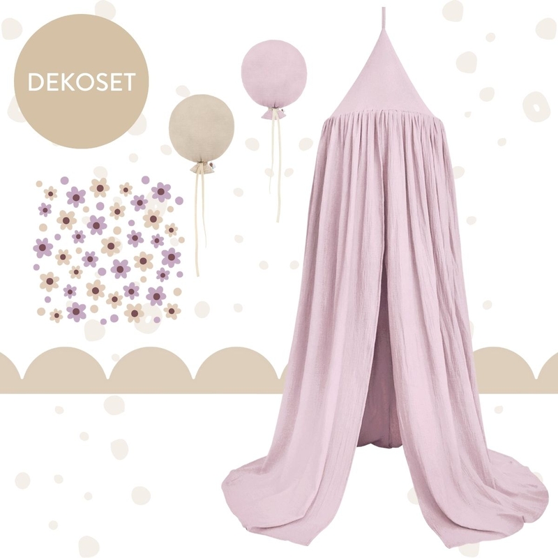 Dekoset lila/beige mit Betthimmel &amp; Wanddeko