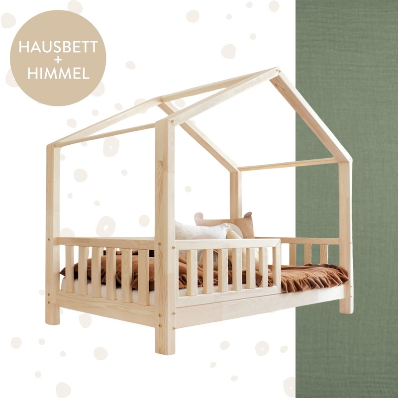 Hausbett Dekoset mit Himmel khaki 90x200cm