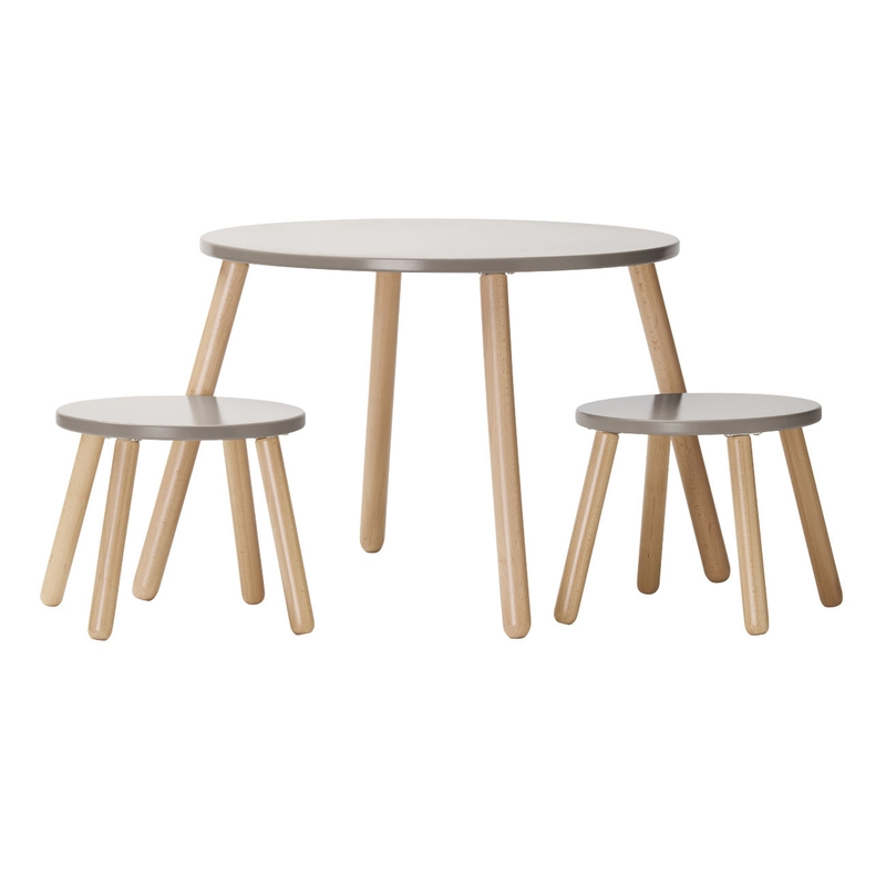 Kindertisch &amp; 2 Hocker Holz taupe kratzfest