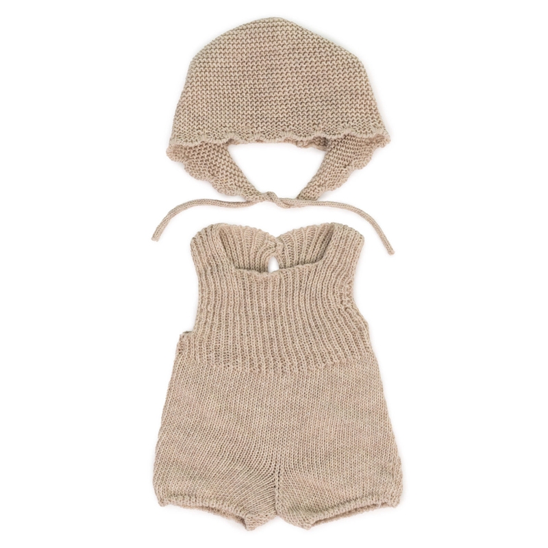 Strickbody &amp; Haube beige für 38cm Puppen