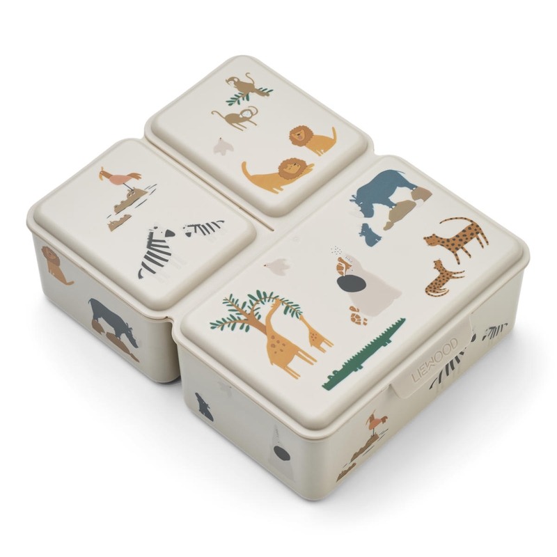 3-teilige Lunchbox &#039;Safari Tiere&#039; beige