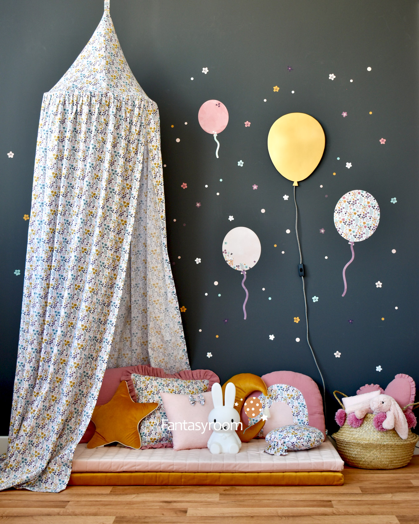 \'Blumen-Luftballons\' Balloon Stoff rosa online Dinki kaufen aus Wandtattoo