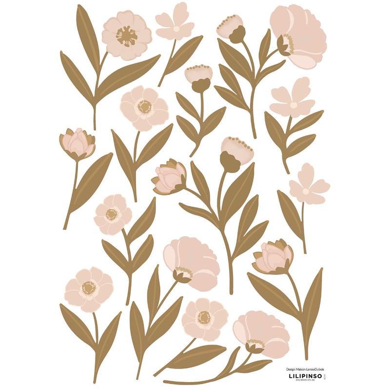 Wandsticker Blumen &#039;Eleonore&#039; altrosa/oliv