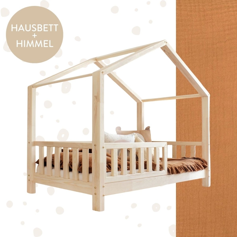 Hausbett Dekoset mit Himmel camel 90x200cm